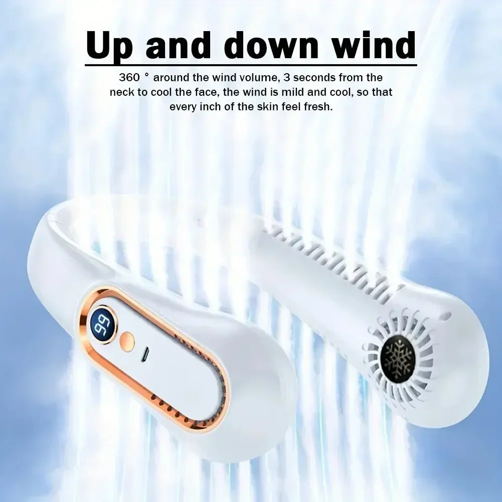 Bladeless Neck Fan - Portable Hands-Free Cooler with Digital Display, 5 Wind Modes, USB Rechargeable for Summer Use