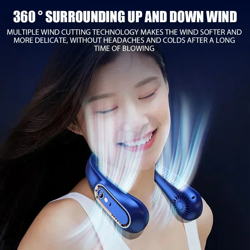 Bladeless Neck Fan - Portable Hands-Free Cooler with Digital Display, 5 Wind Modes, USB Rechargeable for Summer Use