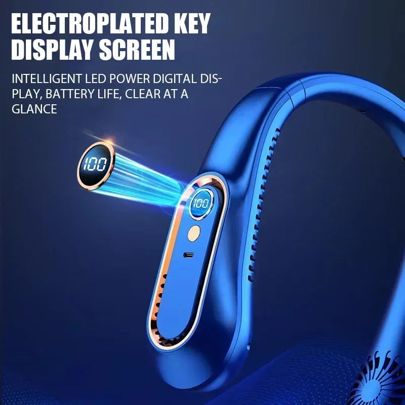 Bladeless Neck Fan - Portable Hands-Free Cooler with Digital Display, 5 Wind Modes, USB Rechargeable for Summer Use