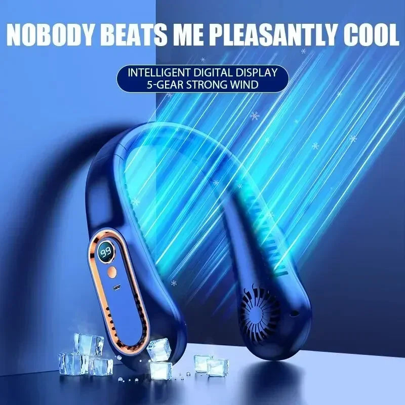 Bladeless Neck Fan - Portable Hands-Free Cooler with Digital Display, 5 Wind Modes, USB Rechargeable for Summer Use