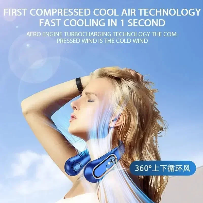 Bladeless Neck Fan - Portable Hands-Free Cooler with Digital Display, 5 Wind Modes, USB Rechargeable for Summer Use