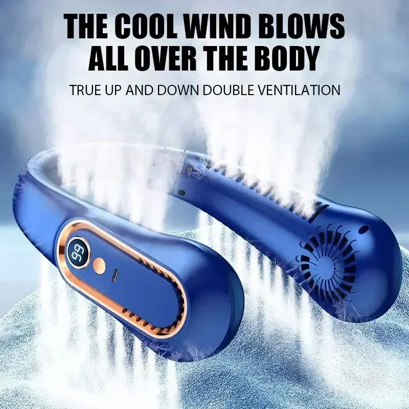 Bladeless Neck Fan - Portable Hands-Free Cooler with Digital Display, 5 Wind Modes, USB Rechargeable for Summer Use